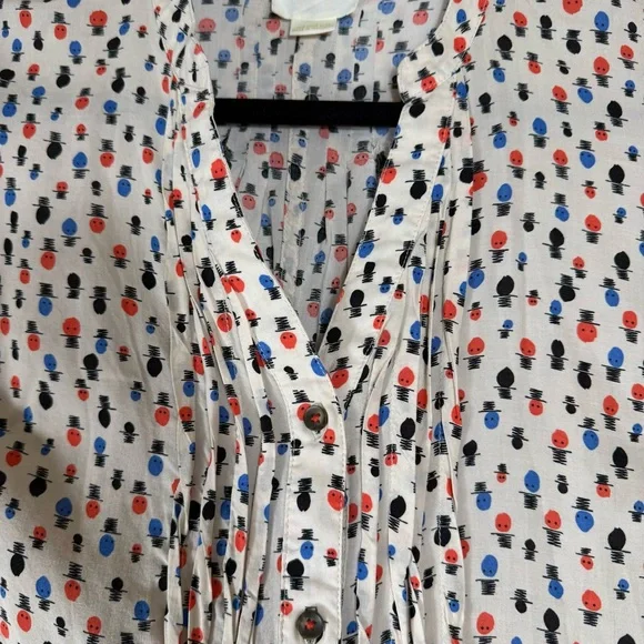 Maeve Anthropologie Pintuck Button Down Top Hat Print Tunic Roll Up Sleeve Sz 8 - Picture 4 of 13